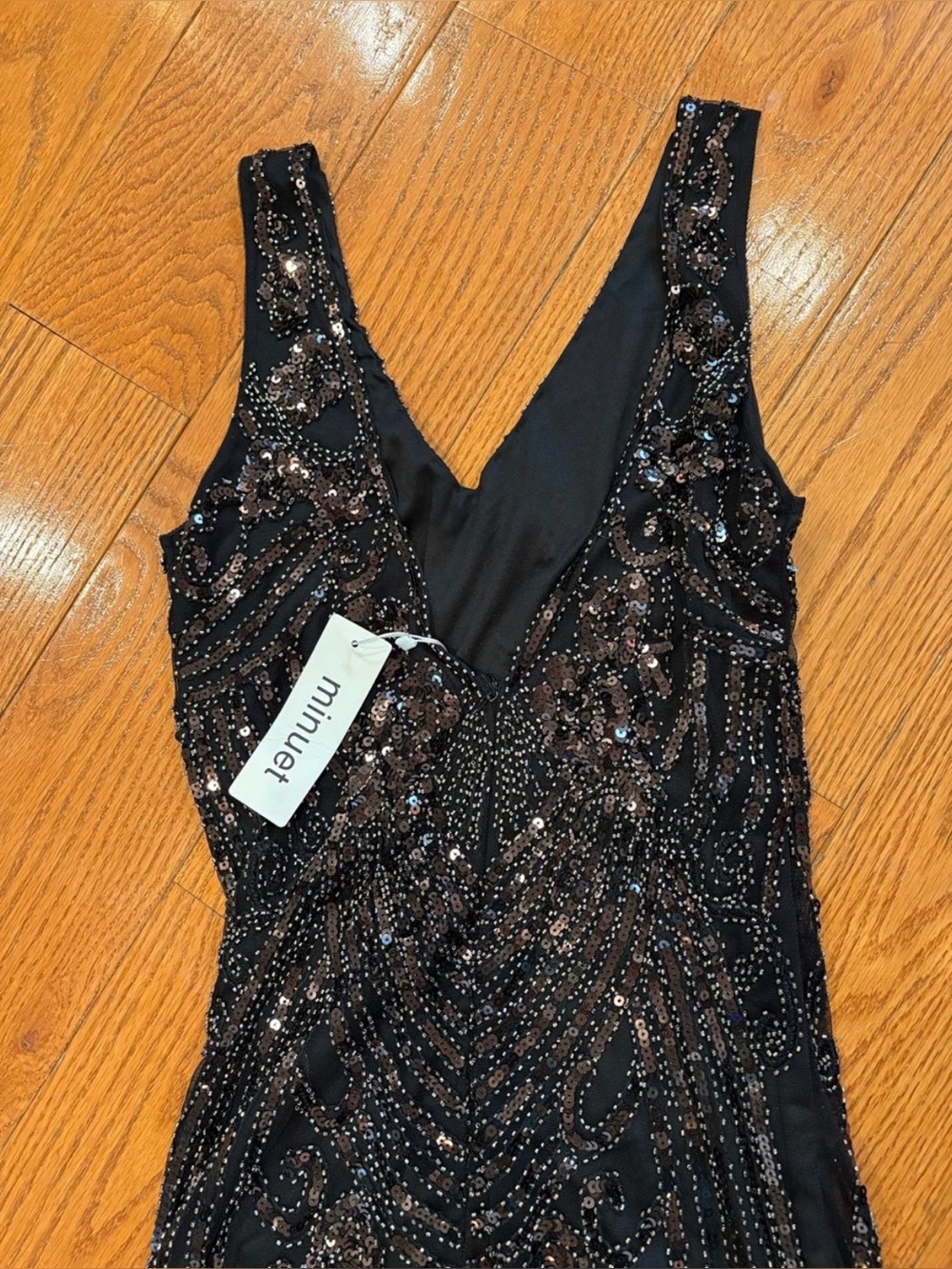 Minuet Black Sequin Beaded Art Deco Bodycon Cocktail Dress Size Small NWT - Picture 5 of 7